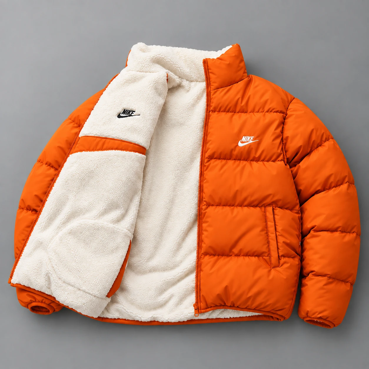 Giubbotto Puffer Reversibile in Sherpa – Arancione Safety
