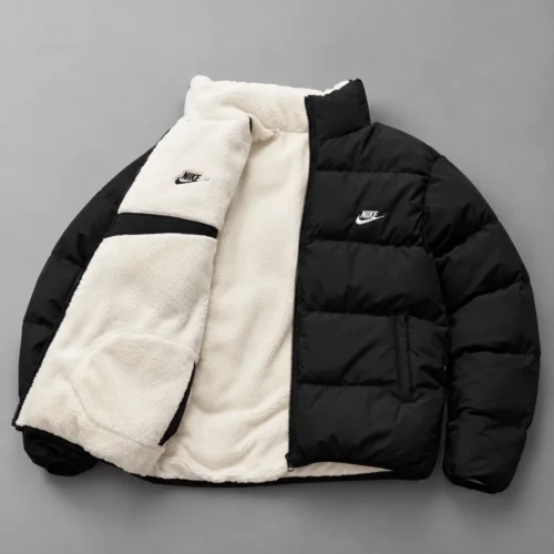 Reversible Sherpa Puffer Jacket – Black