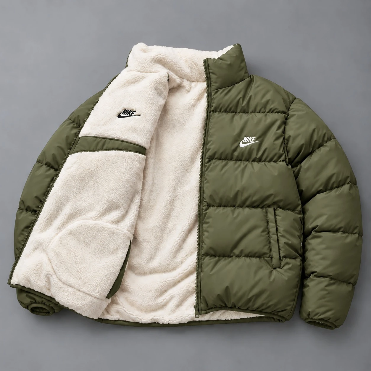 Giacca Puffer Reversibile Sherpa – Verde Oliva