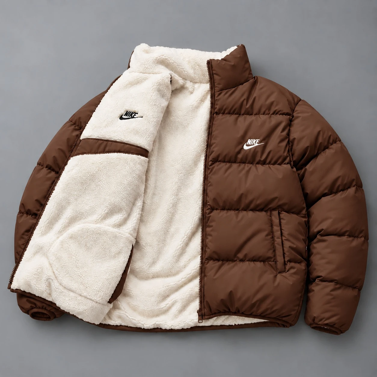 Giacca Puffer Reversibile Sherpa – Marrone Cioccolato