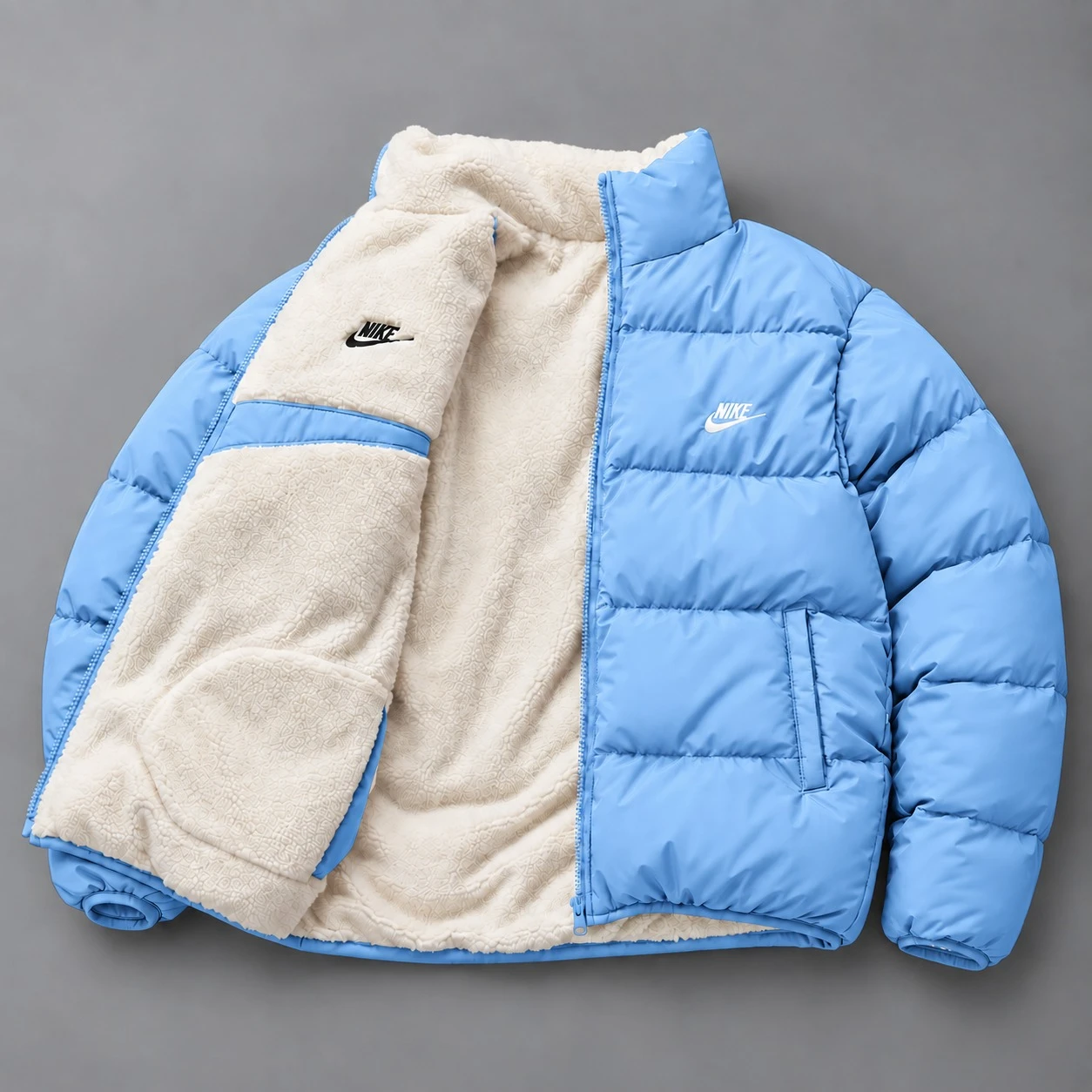 Giacca Puffer Reversibile Sherpa – Blu Carolina