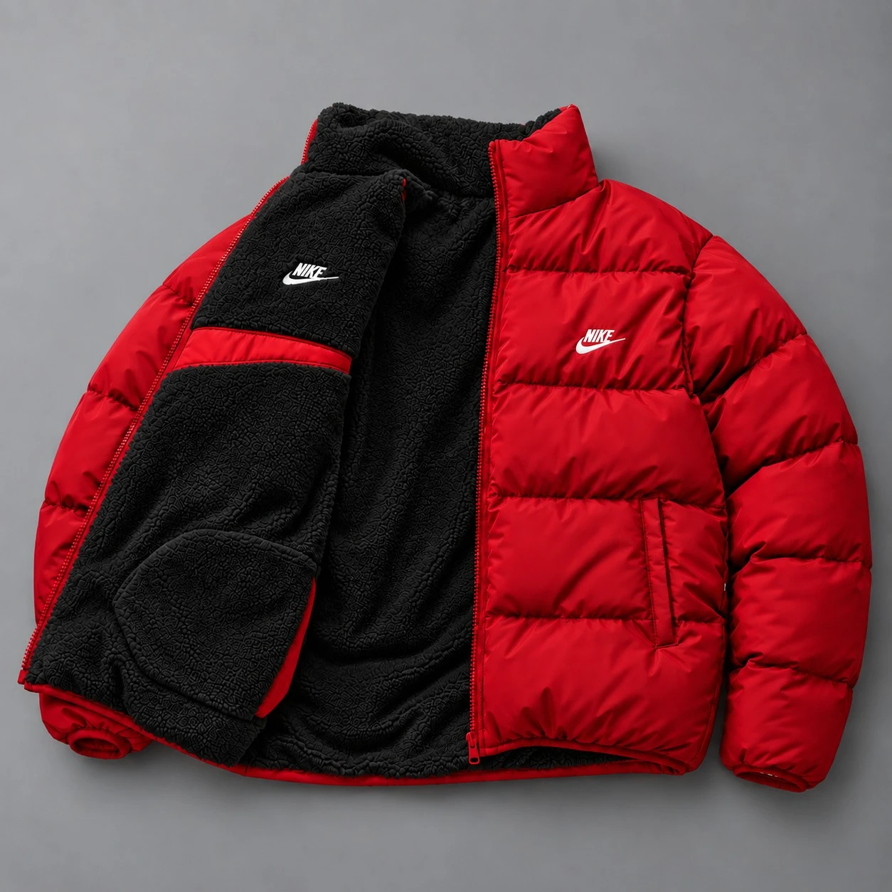 Giacca Puffer Reversibile Sherpa – Rosso Nero