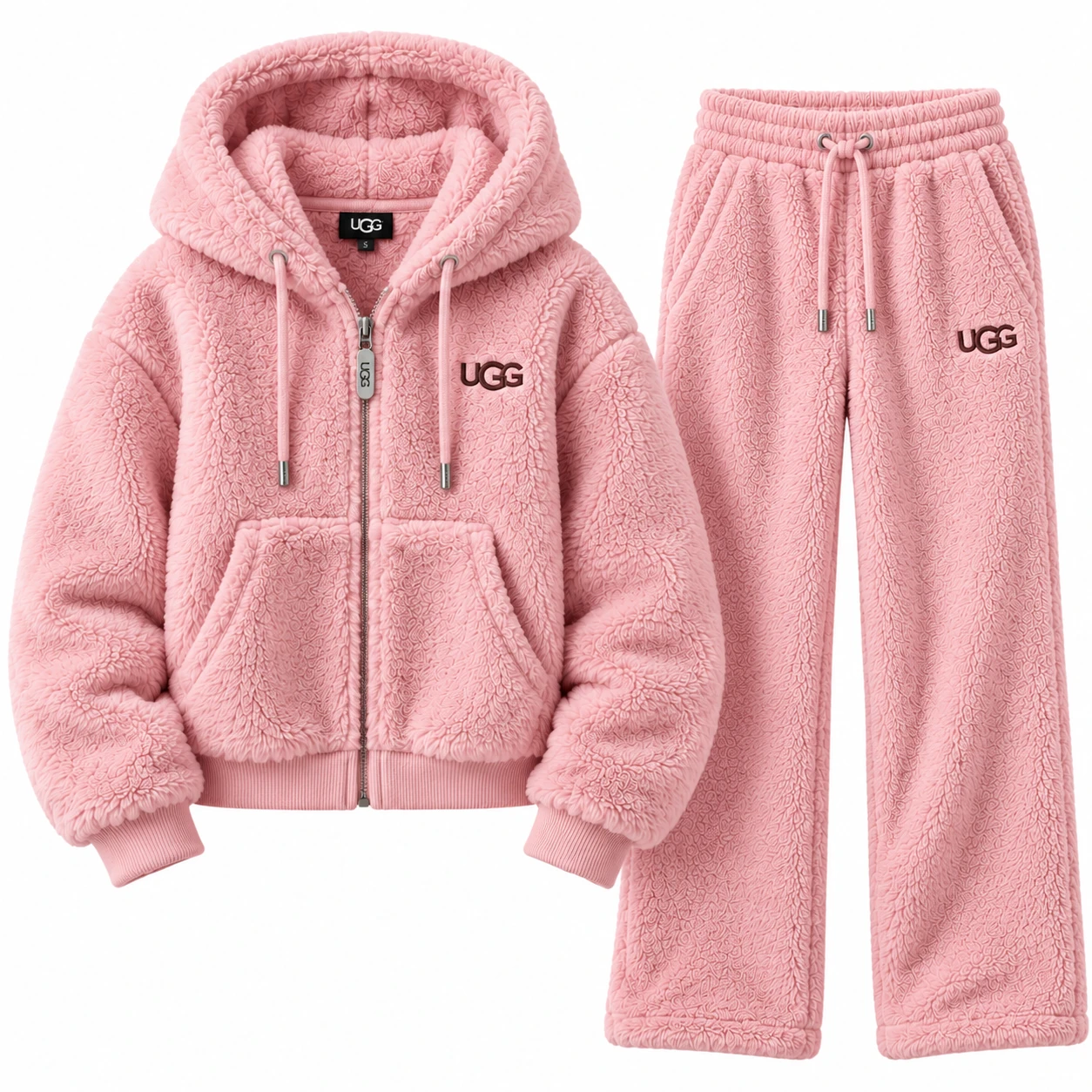 Cozy Luxe – Women's Fluffy Sherpa Tracksuit Set – Dusty Pink