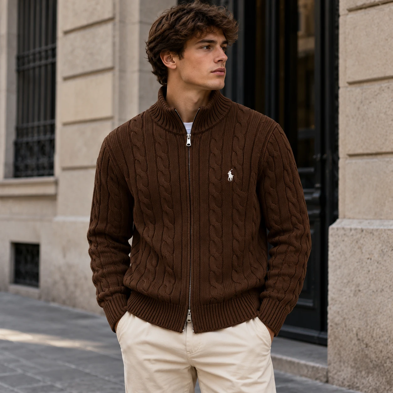 Men's Cable-Knit Full-Zip Sweater