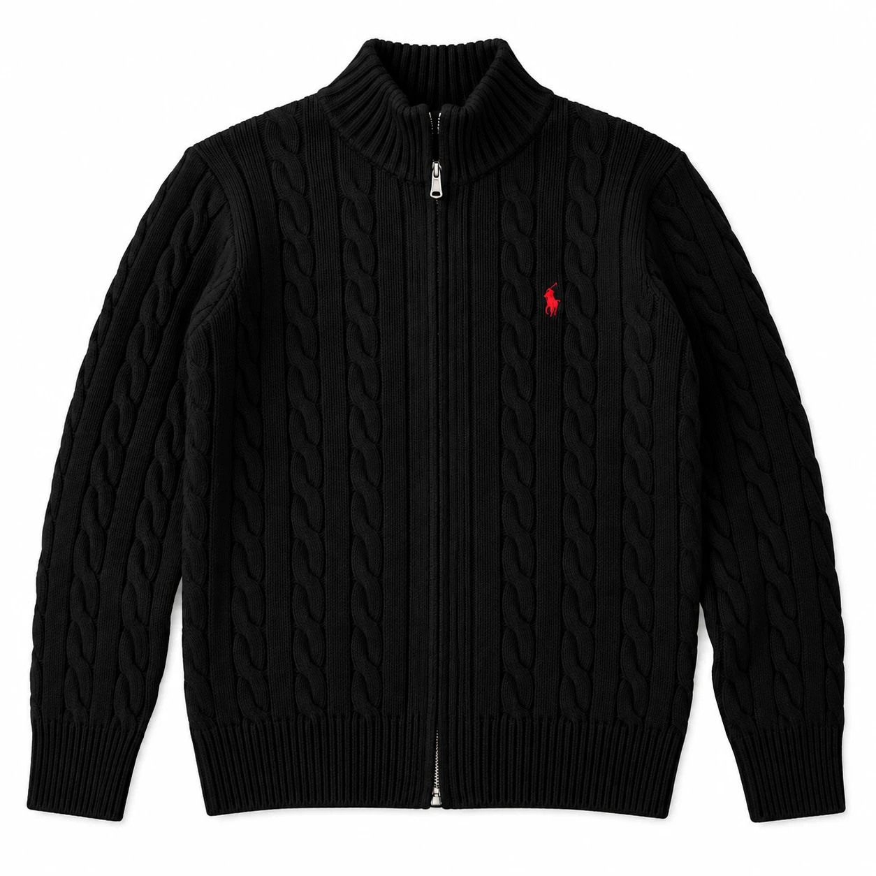 Men's Cable-Knit Full-Zip Sweater – Black