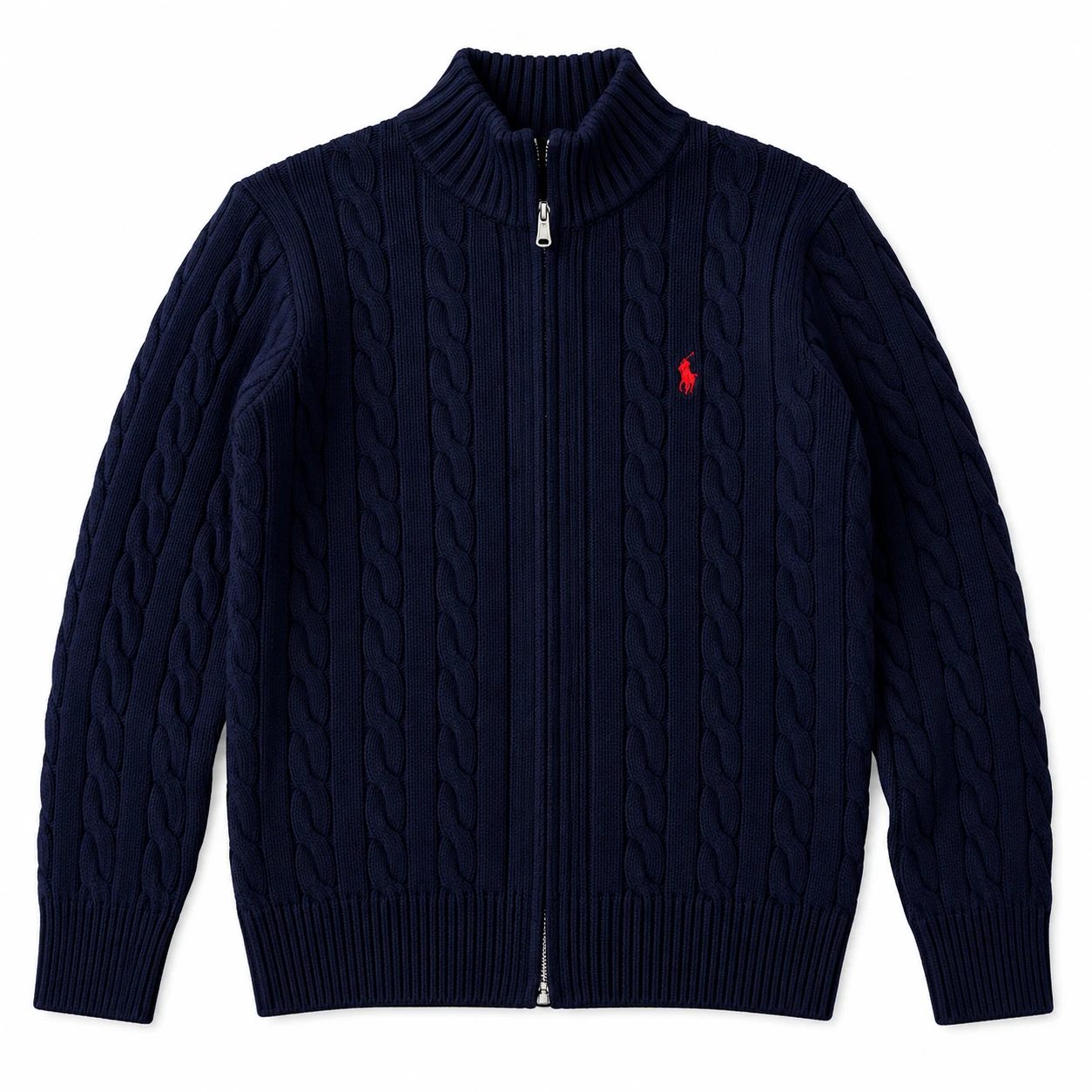 Men's Cable-Knit Full-Zip Sweater – Navy