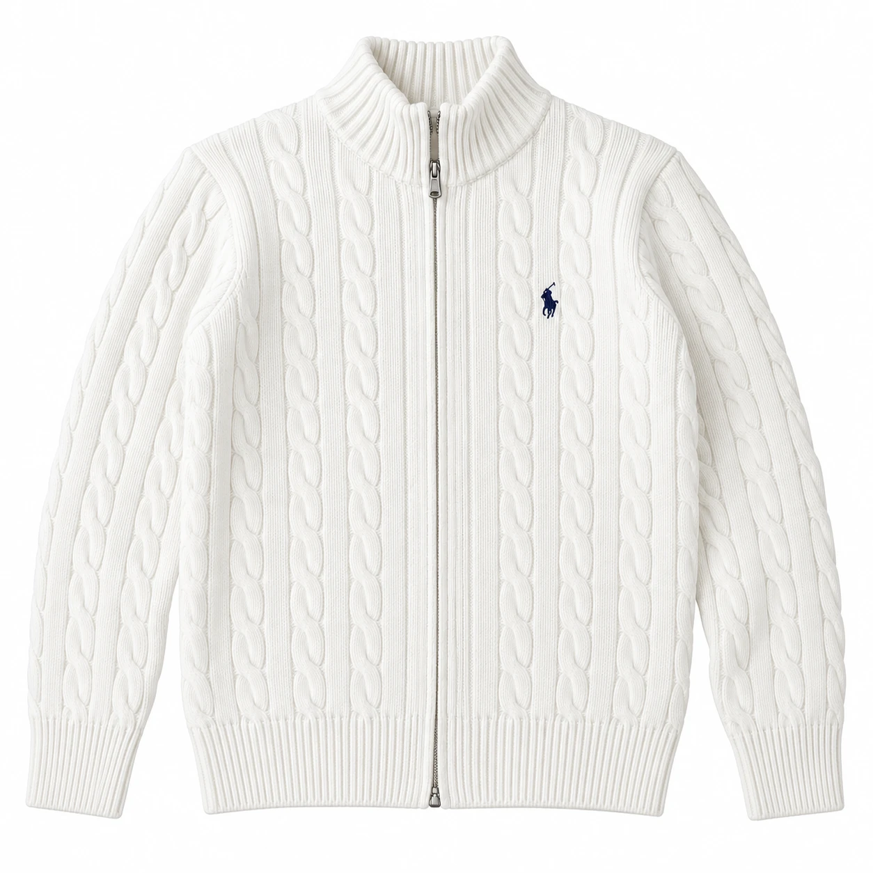 Men's Cable-Knit Full-Zip Sweater – White