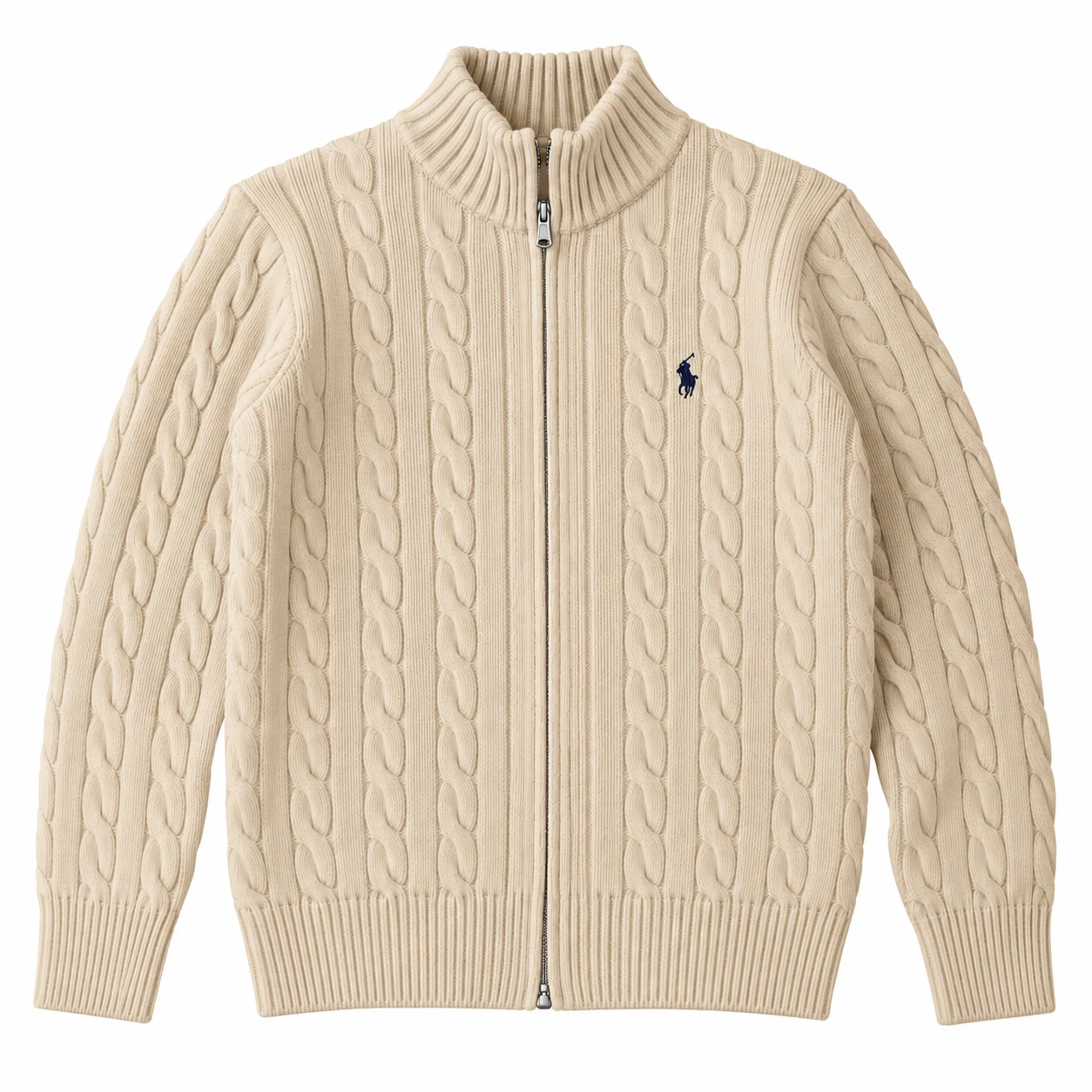 Men's Cable-Knit Full-Zip Sweater – Cream