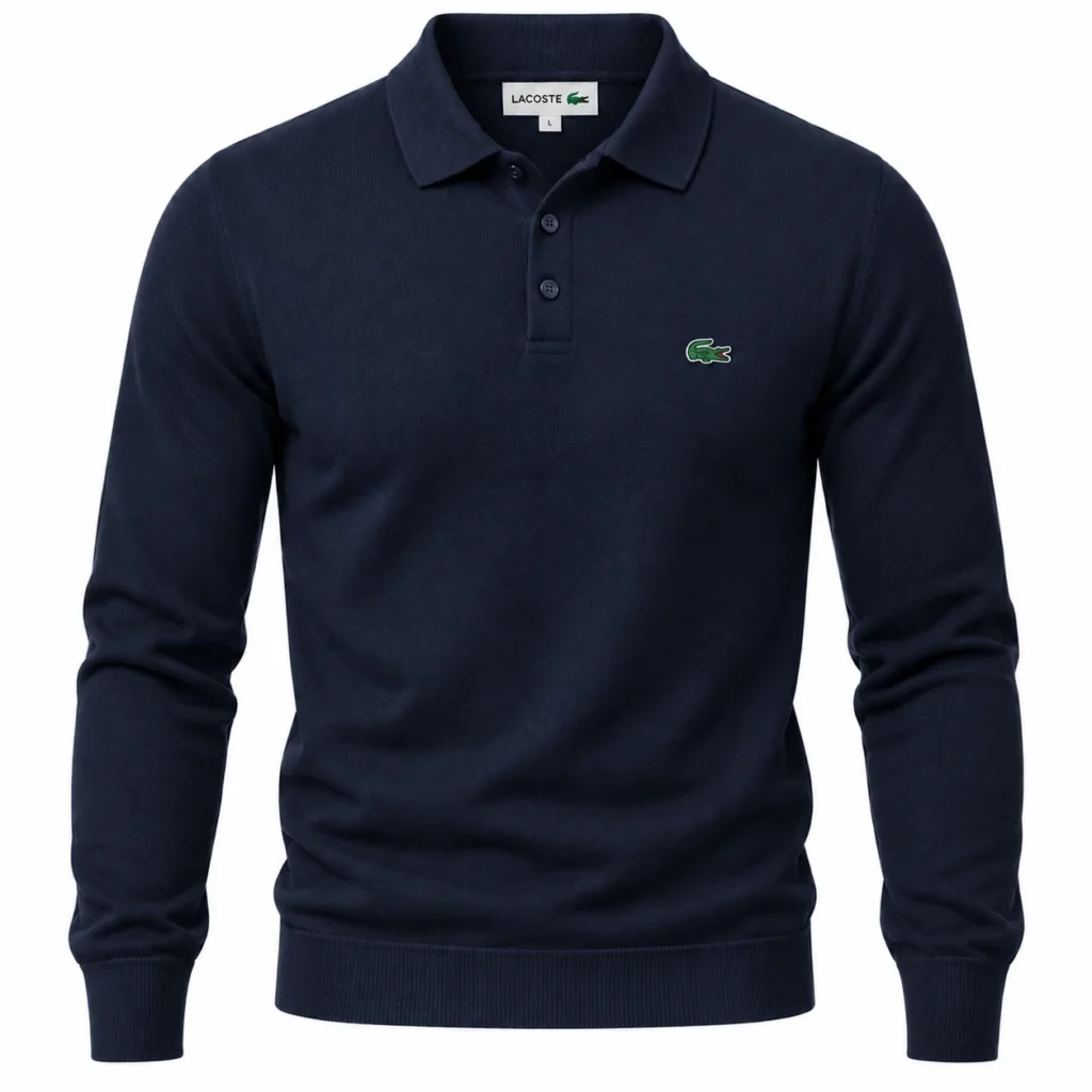 Men's Premium Fine-Knit 3-Button Polo Sweater – Navy