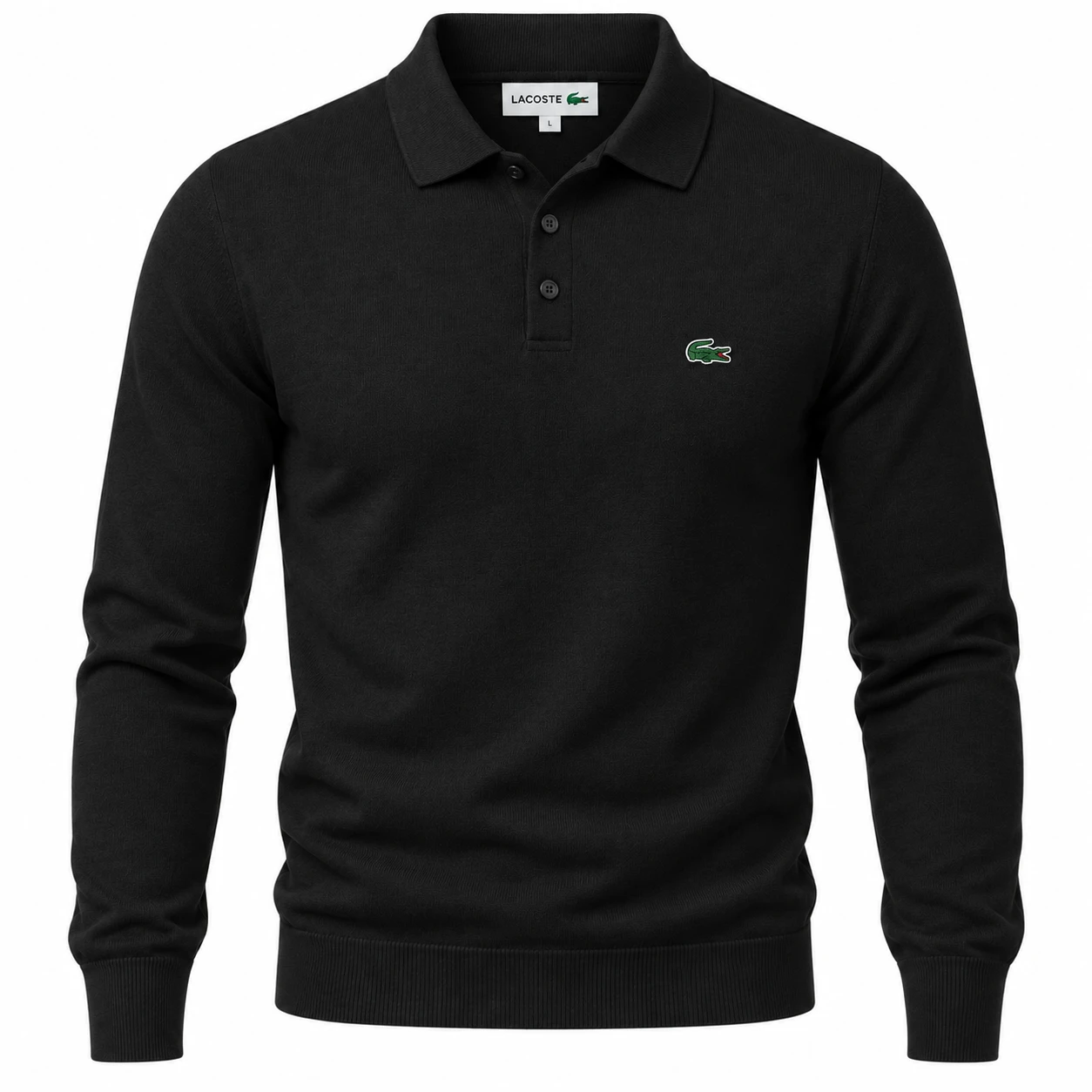 Men's Premium Fine-Knit 3-Button Polo Sweater – Black