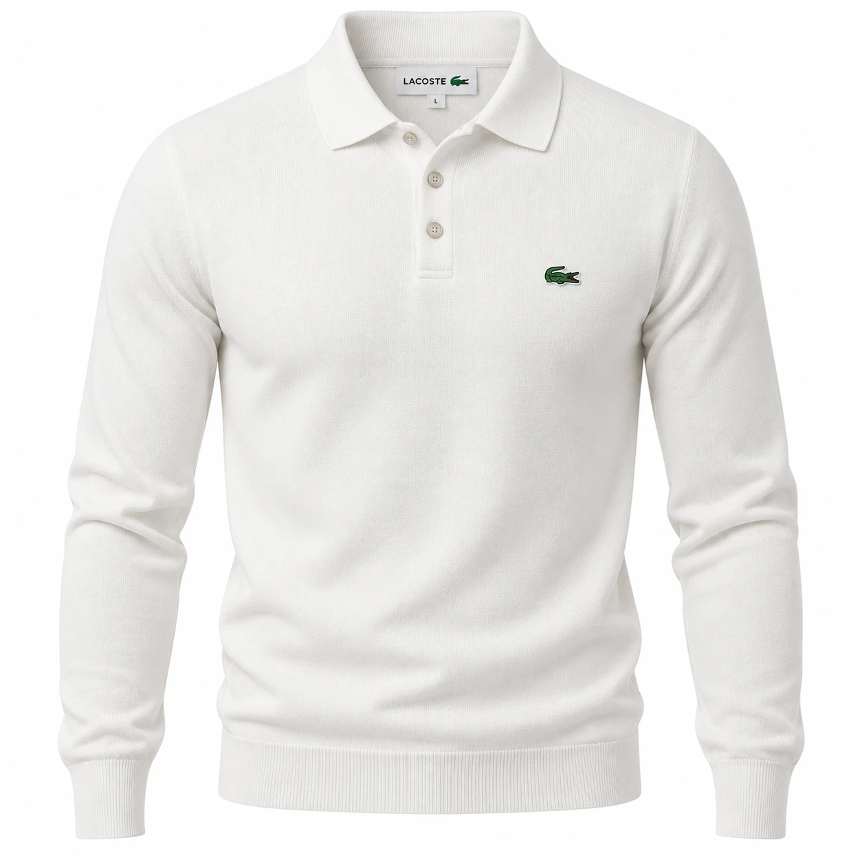 Men's Premium Fine-Knit 3-Button Polo Sweater – White