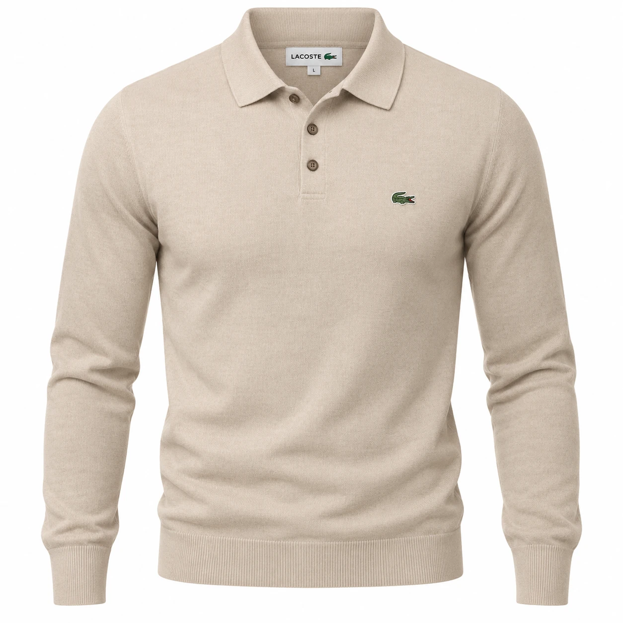 Men's Premium Fine-Knit 3-Button Polo Sweater – Beige