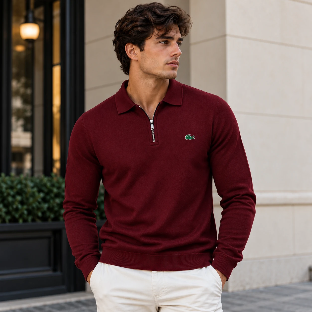 Men's Premium Fine-Knit Quarter-Zip Polo Sweater