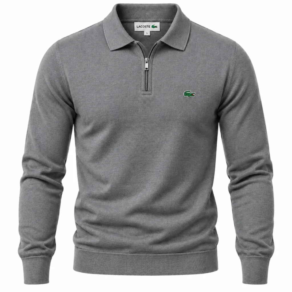 Men's Premium Fine-Knit Quarter-Zip Polo Sweater – Heather Grey