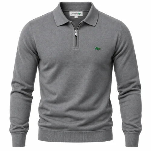 Men's Premium Fine-Knit Quarter-Zip Polo Sweater – Heather Grey