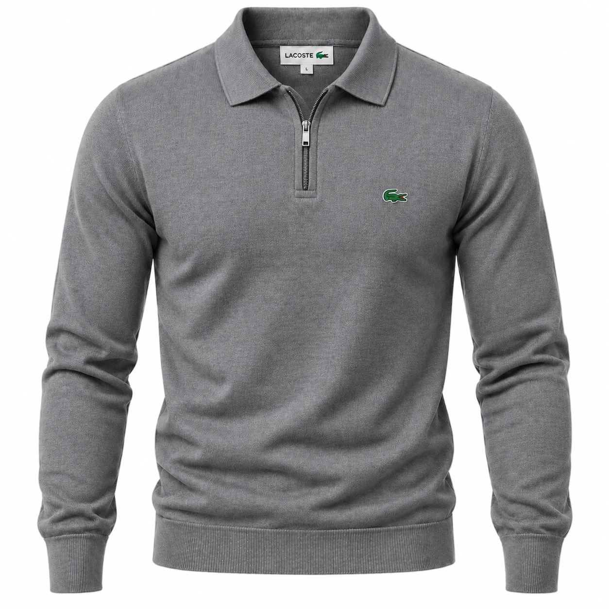 Men's Premium Fine-Knit Quarter-Zip Polo Sweater – Heather Grey