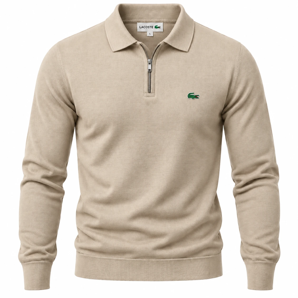 Men's Premium Fine-Knit Quarter-Zip Polo Sweater – Sand Beige