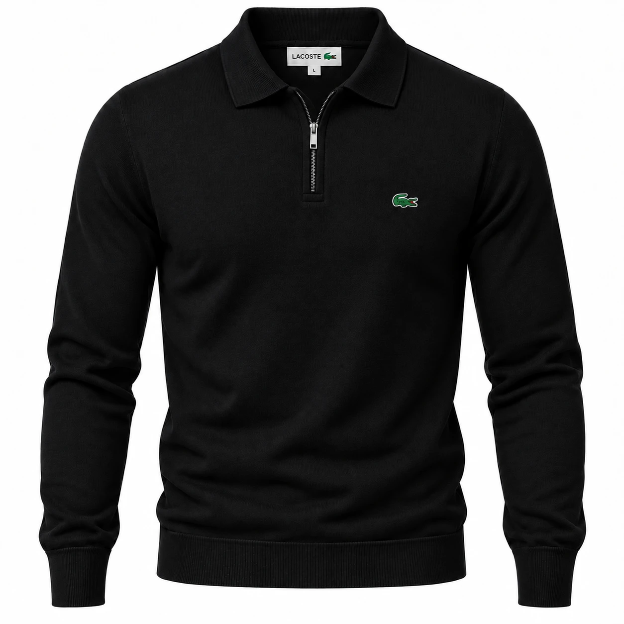 Men's Premium Fine-Knit Quarter-Zip Polo Sweater – Black
