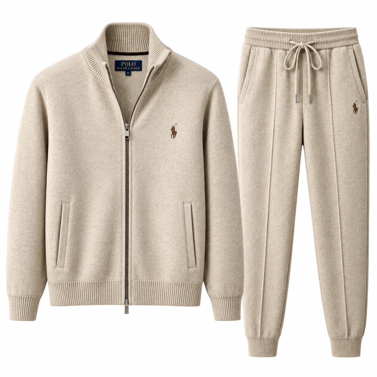 Men's Premium Full-Zip Tracksuit Set – 2 Pieces – Oatmeal