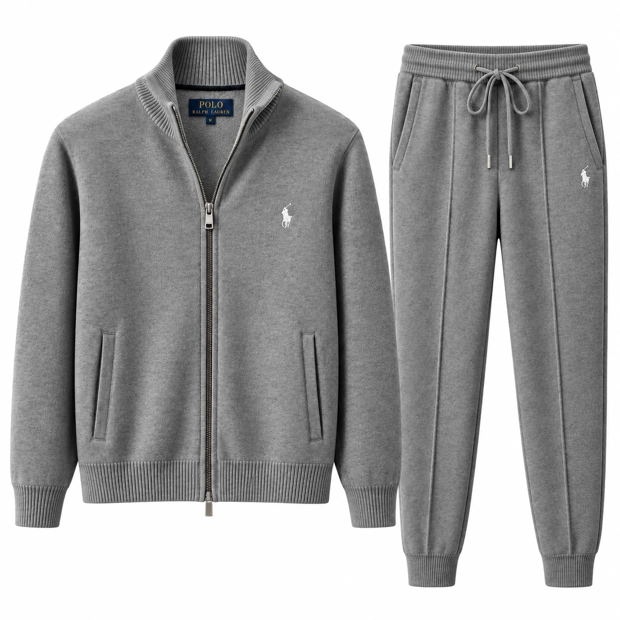 Men's Premium Full-Zip Tracksuit Set – 2 Pieces – Heather Grey